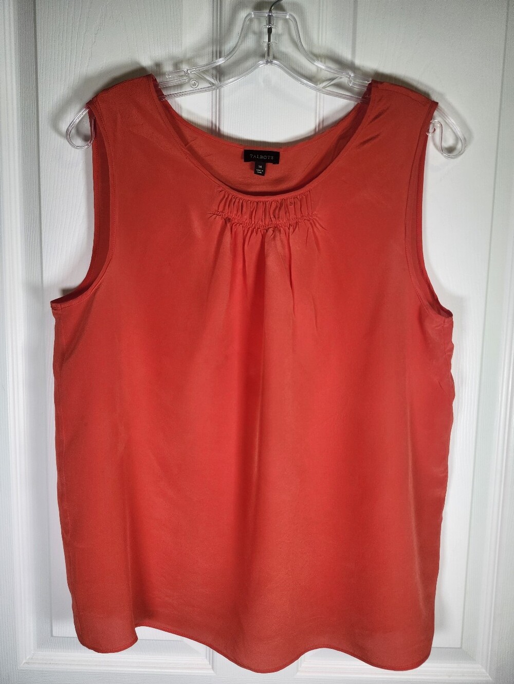 Talbots Red Coral Sleeveless Camisole Tank Top Shell Shirt Ruched Neckline S 14